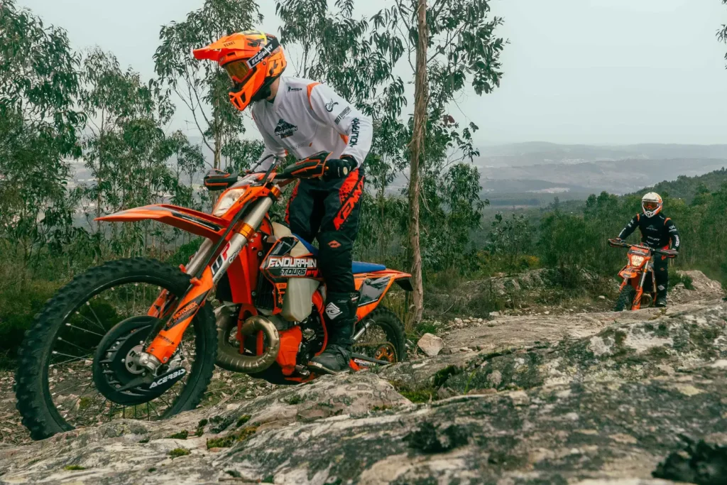 Enduro rider on rocky trails near Porto Portugal