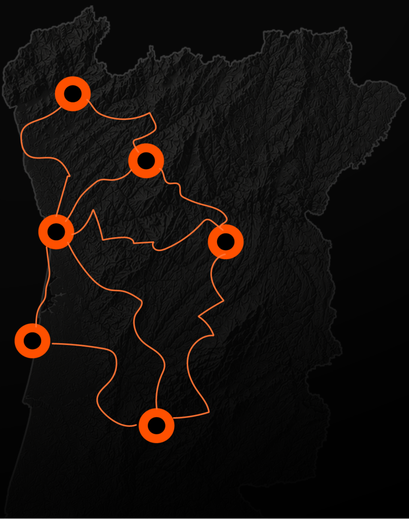 Map of possible point to point enduro routes across Portugal